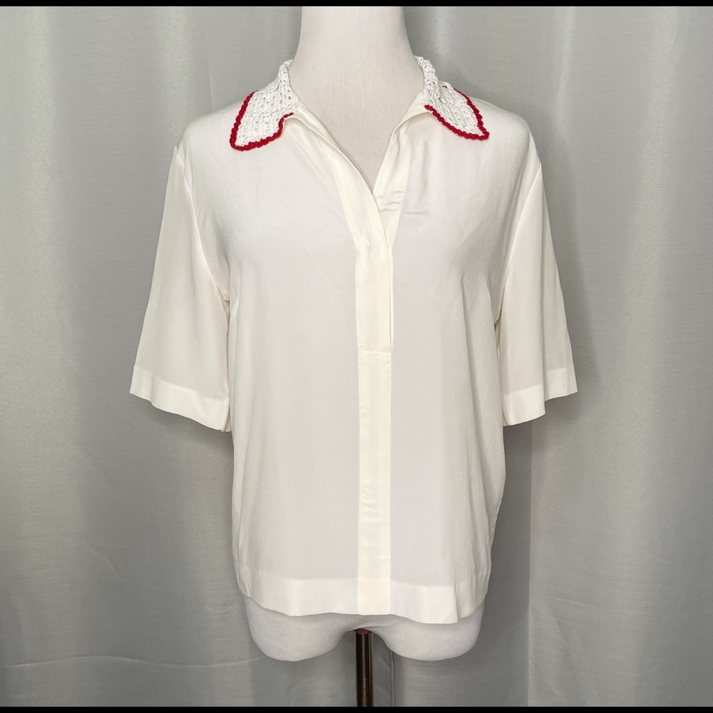Sandro Paris crochet collar silk blouse